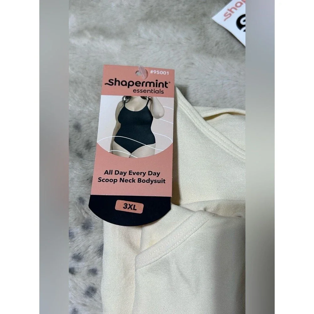 TWO Shapermint Size 3X Cream Scoop Neck Bodysuits with Snaps NWT Plus size